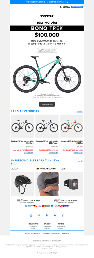 ÚLTIMO DÍA ⚡ BonoTrek $100.000 de dscto. en Marlin 4 y 6 🚴‍♂️