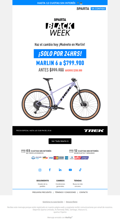 🚨 ¡Solo por 24 HRS! Bicicleta Marlin 6 Trek a $799.900 🚲