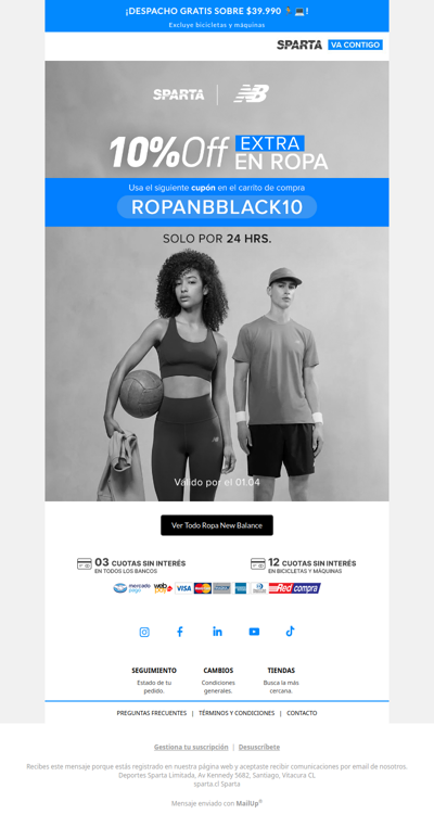 10% OFF extra en ropa New Balance ✨ ¡Solo por 24 hrs!