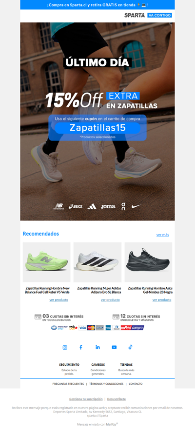 ⚡ ¡Último día! 15%OFF en tus Zapatillas favoritas 👟