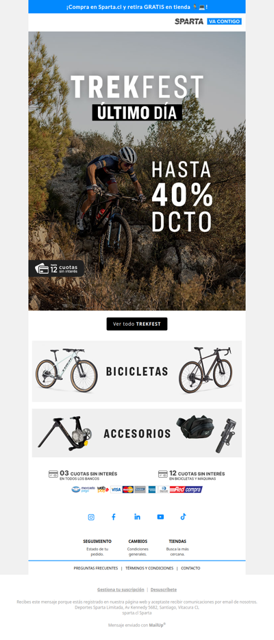 🚴 ¡Último día! TREKFEST: Hasta 40%OFF en Sparta 🔥
