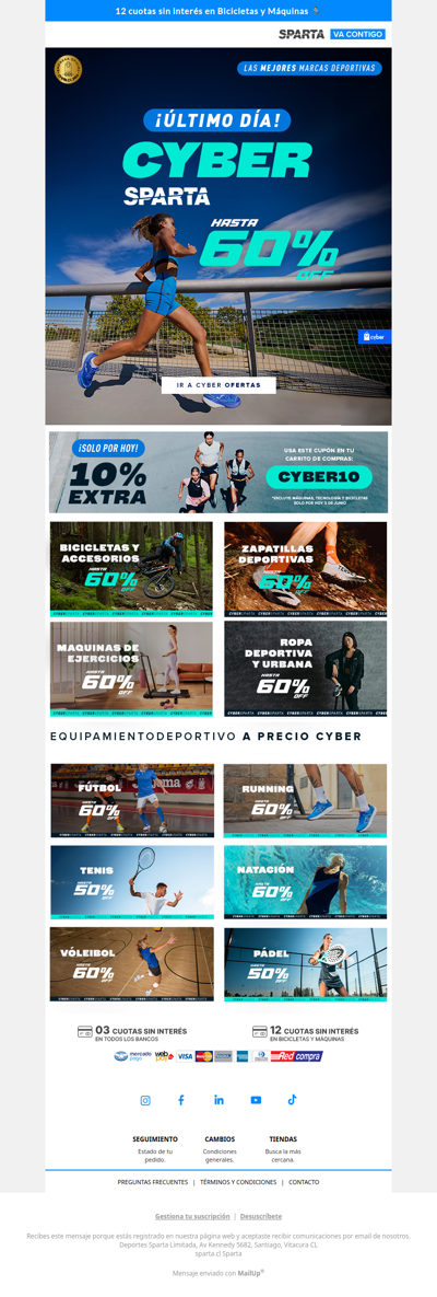 ⏰ ÚLTIMO DÍA CYBER SPARTA - Hasta 60% dcto 😱
