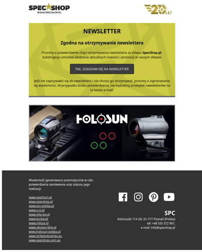 SpecShop.pl - Potwierdzenie dodania adresu e-mail do newslettera