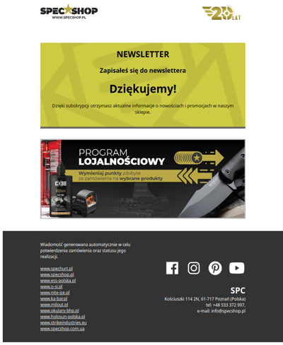 SpecShop.pl - Dodanie adresu e-mail do newslettera