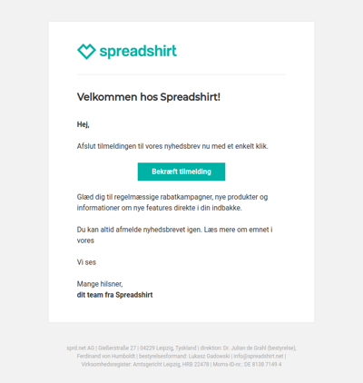 Velkommen til Spreadshirts nyhedsbrev