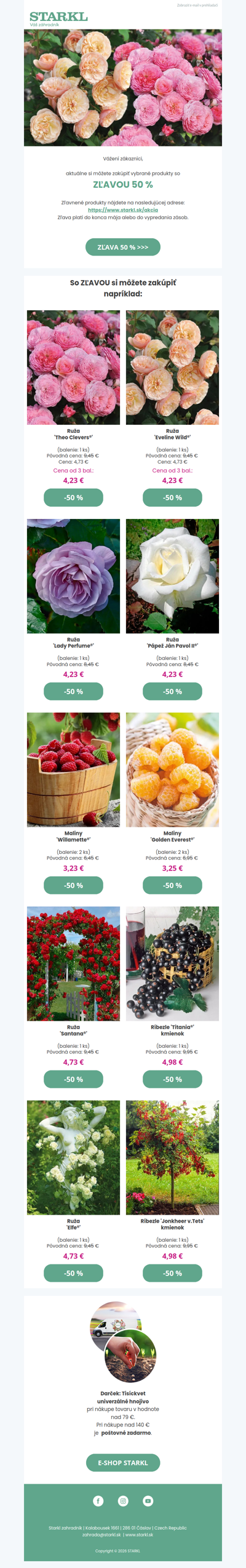 🌹 50 % ZĽAVA na vybrané ruže a ovocné kríky 🍎🍓
