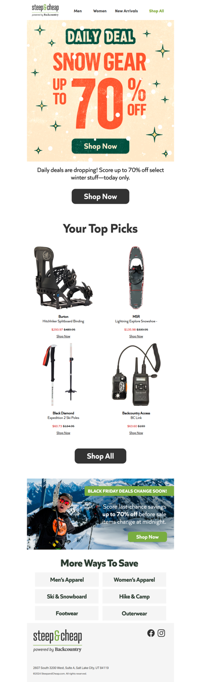 Up to 70% off snow gear ❄️