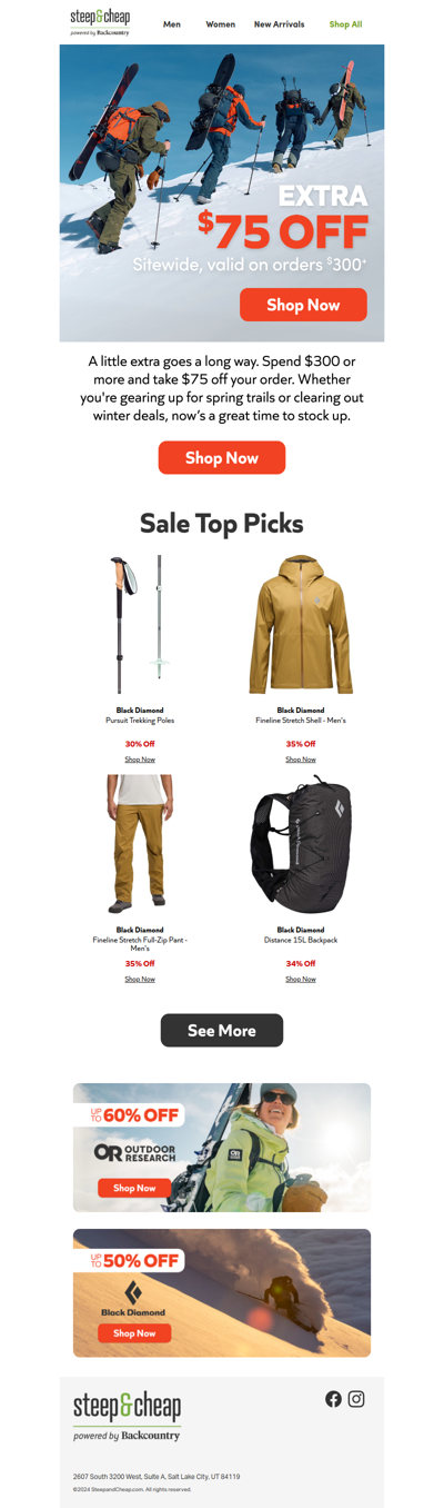 Extra $75 off sitewide 🏕️ ⛷️