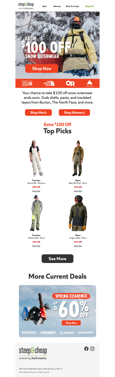 $100 off snow outerwear ⌛ Ending soon