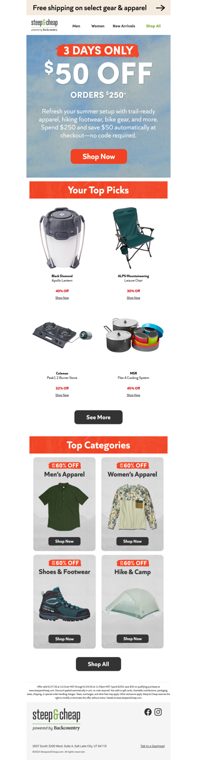 3 days only: $50 off $250+