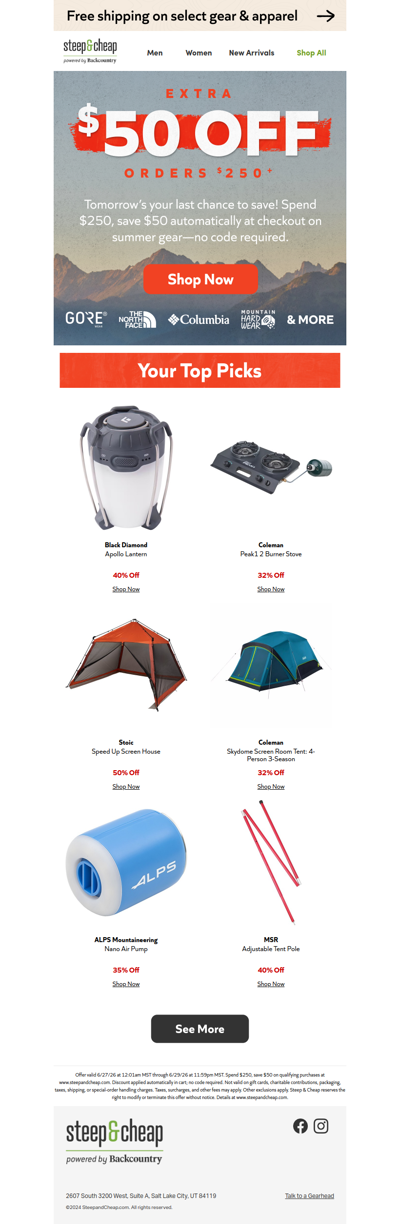 ⏰ $50 off $250+ ends tomorrow