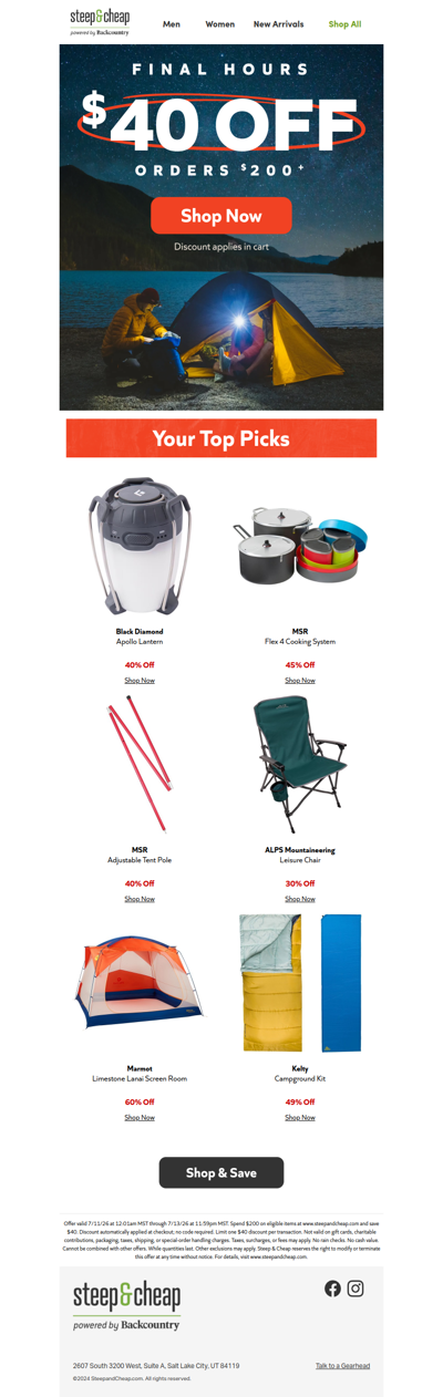 🔔 Final hours save $40 on orders $200+