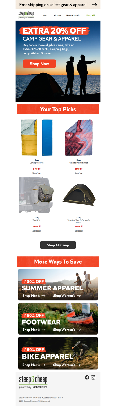 ⛺ Take an extra 20% off camp gear