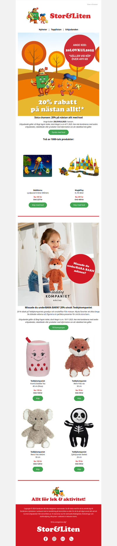 Sista chansen ⏰ 20% på nästan allt | Teddykompaniet 20%