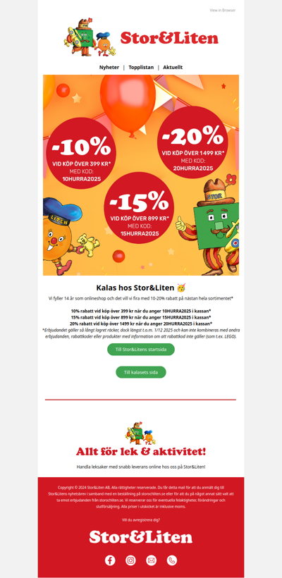 Kalas hos Stor&Liten: 10, 15 eller 20% rabatt på nästan allt* 🎈