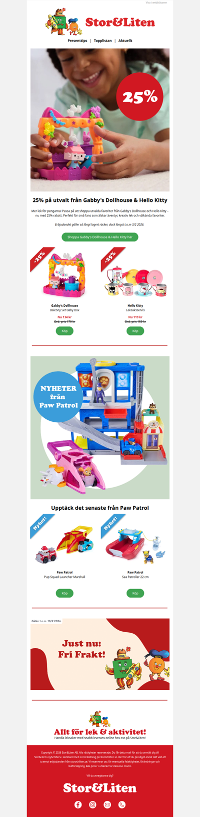 25% på utvalt från Gabby's Dollhouse & Hello Kitty 😻🐾 | Upptäck det senaste från Paw Patrol 🚓