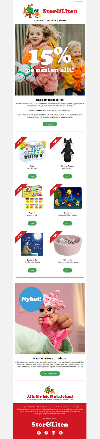 Missa inte: 15% på nästan allt 🥳