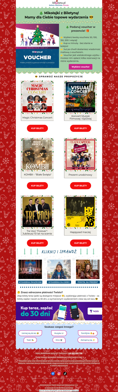 🎄 Świętuj Mikołajki z Biletyną! 🎁 Mamy dla Ciebie TOPOWE WYDARZENIA 😎