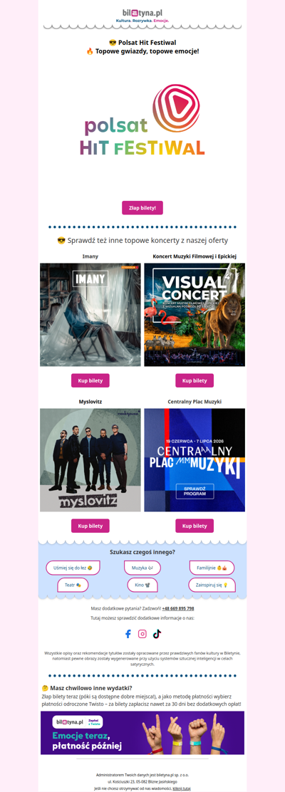 🔥 Polsat Hit Festiwal, Imany, Myslovitz i inne topowe koncerty!