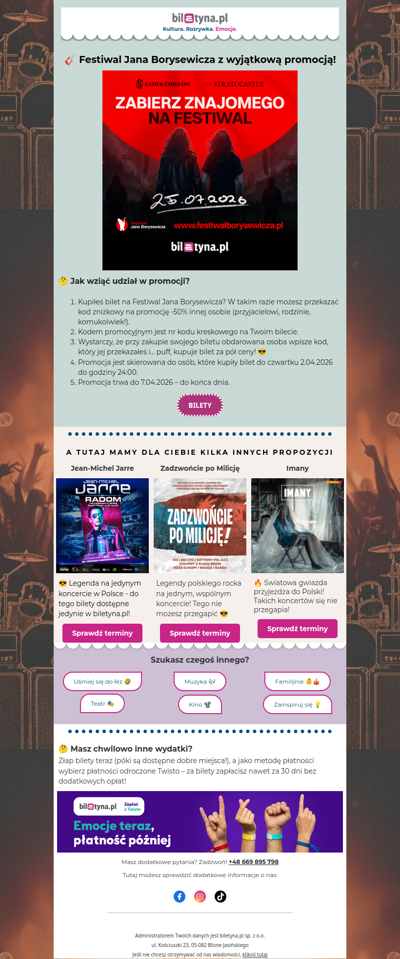 🎸 Festiwal Jana Borysewicza 👉 Promocja -50%!