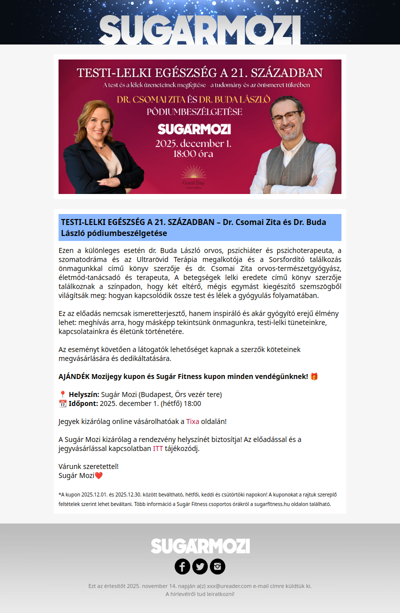TESTI-LELKI EGÉSZSÉG A 21. SZÁZADBAN – Dr. Csomai Zita és Dr. Buda László pódiumbeszélgetése