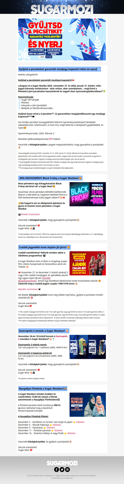 Black Friday és Téli pecsétgyűjtő a Sugár Moziban!🤩