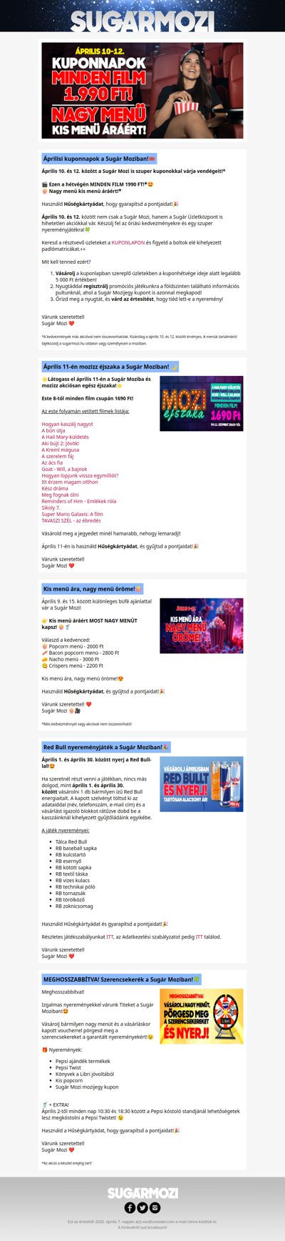Áprilisi kuponnapok és Moziéjszaka a Sugár Moziban!🎟️