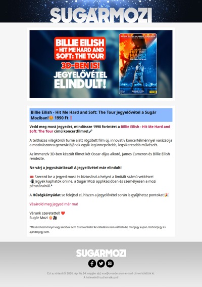 Billie Eilish - Hit Me Hard and Soft: The Tour jegyelővétel a Sugár Moziban!🤩 1990 Ft❗️