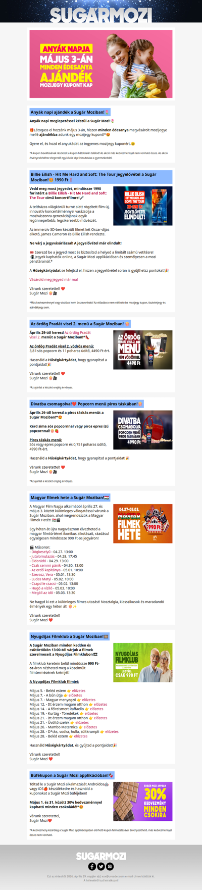 Akciók és események a Sugár Moziban!😍