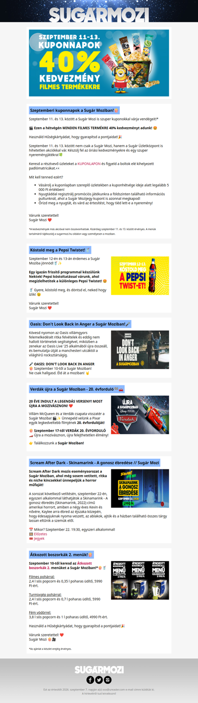 Szeptemberi kuponnapok a Sugár Moziban!🍿