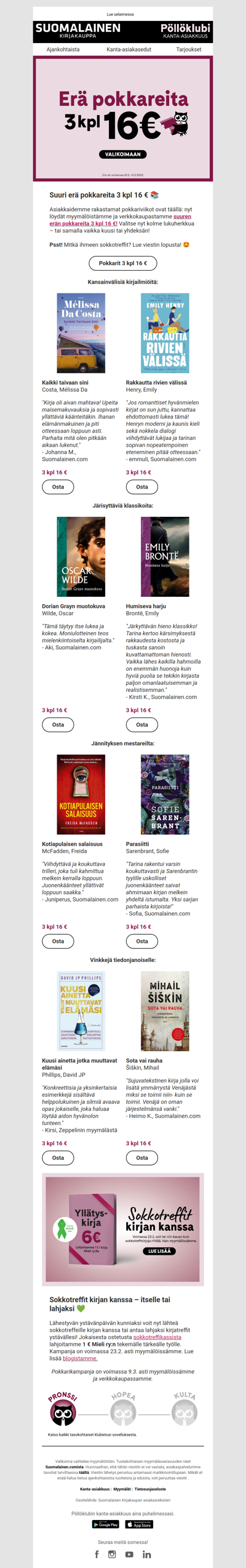 Suuri erä pokkareita 3 kpl 16 € 📚