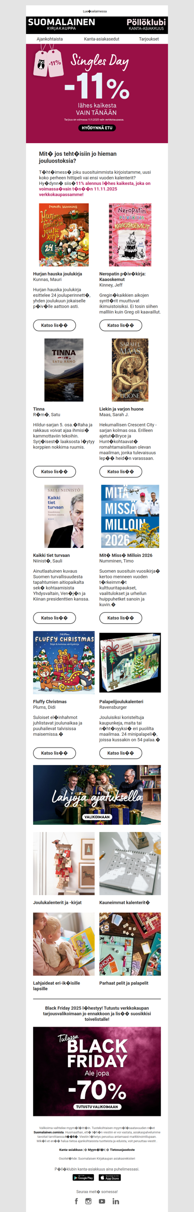 VAIN TÄNÄÄN -11 % lähes kaikesta