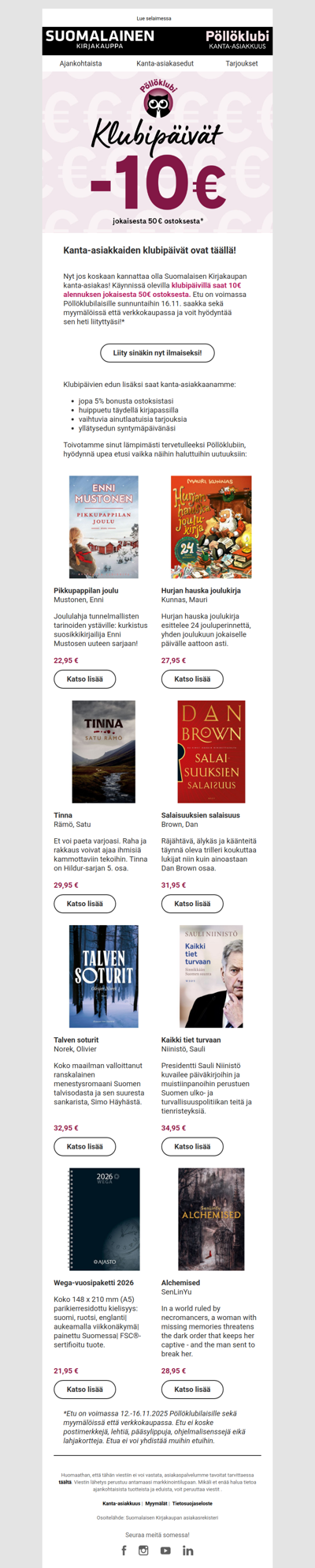 Etu Sinulle! 10€ alennus jokaisesta 50€ ostoksesta