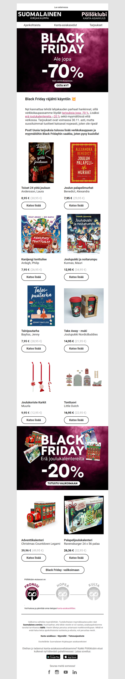 Black Fridayn ale jopa -70 %