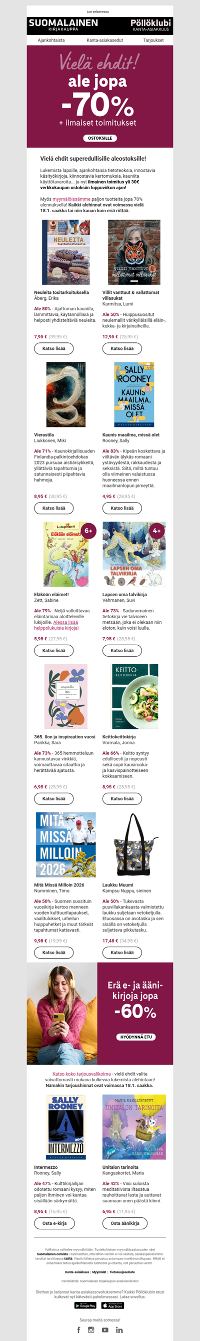 Alen loppukiri - ilmaiset toimitukset!