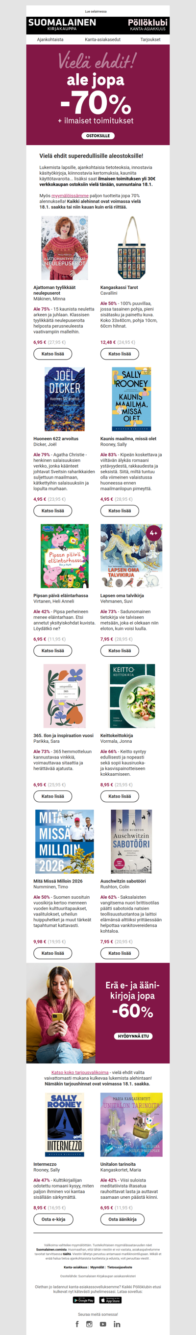 Vielä tänään: ilmaiset toimitukset!