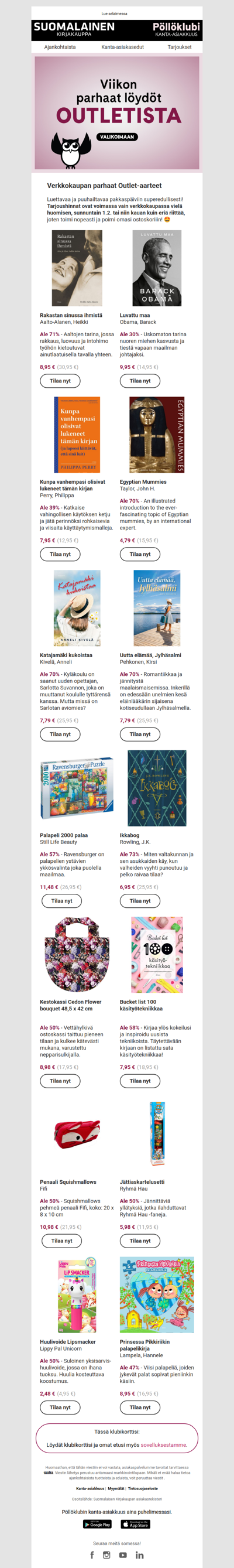 Outlet-hinnat voimassa vielä huomisen