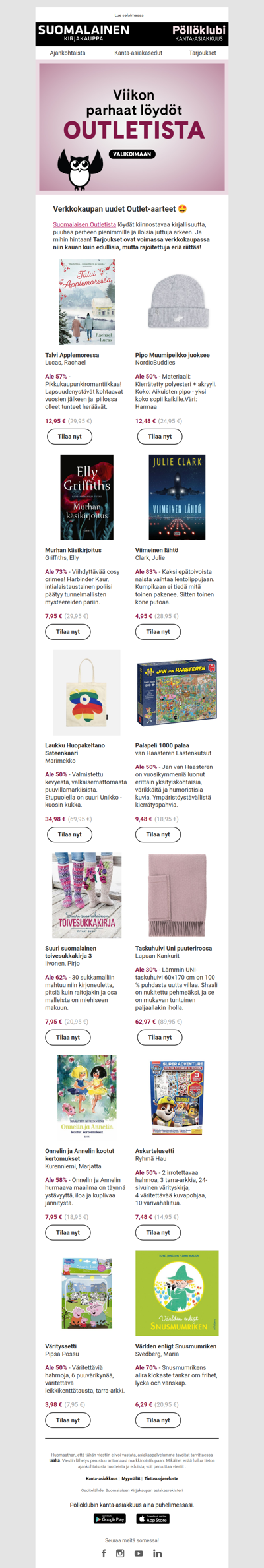 Uusia edullisia eriä Outletissa!