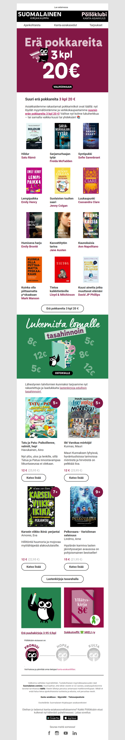 Pokkareita 3 kpl 20 € 📚