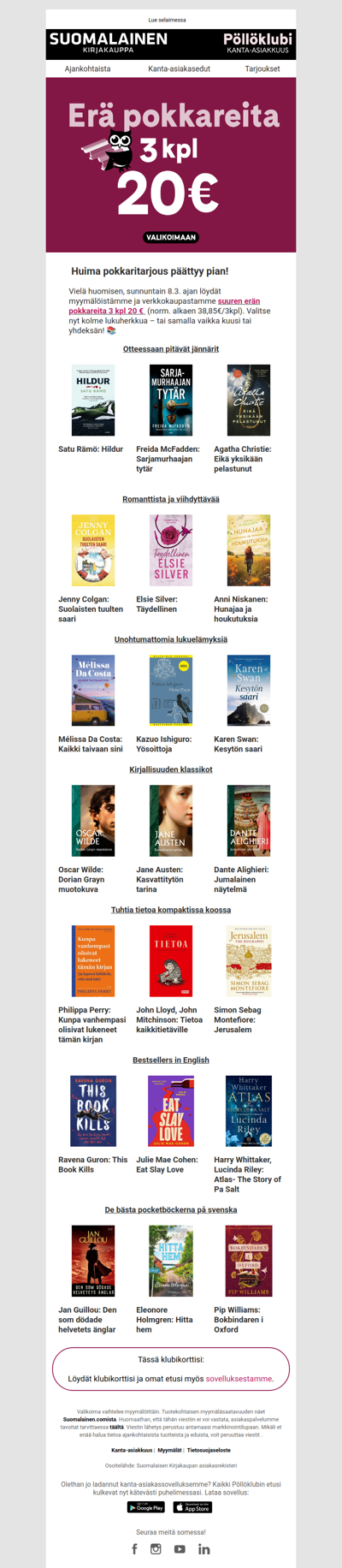 Vielä ehdit - pokkareita 3 kpl 20 € 📚