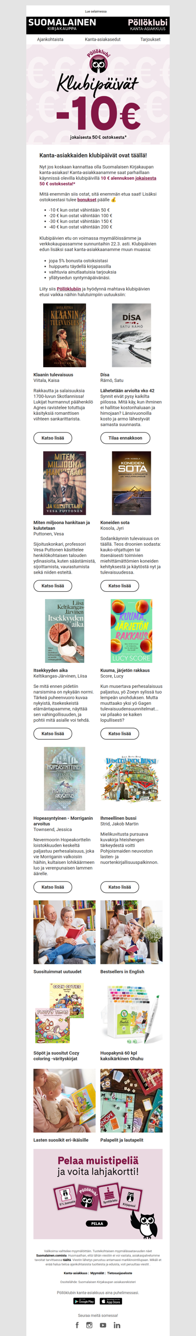 10€ alennus jokaisesta 50€ ostoksesta