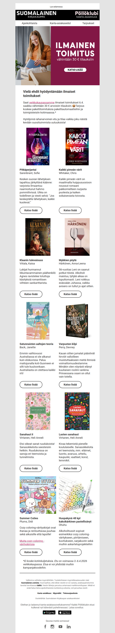 Vielä ehdit hyödyntämään ilmaiset toimitukset