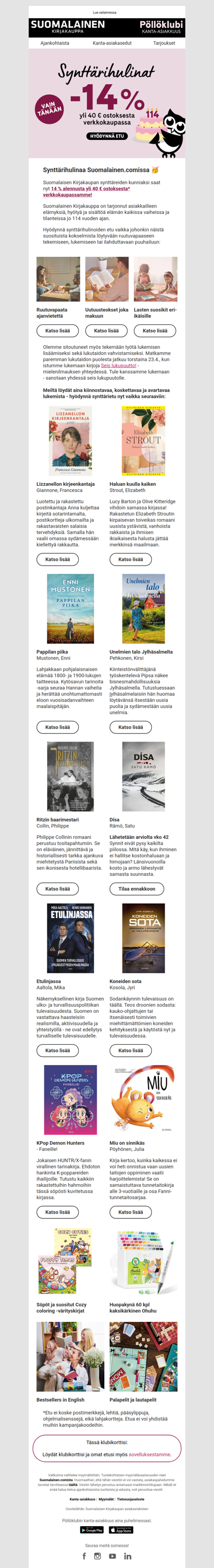 VAIN TÄNÄÄN! 14% alennus yli 40€ ostoksesta!