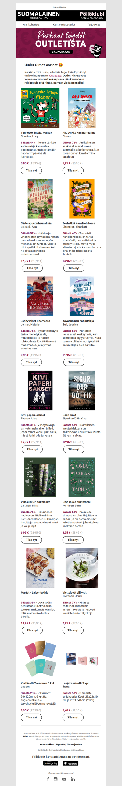 Uusia edullisia Outlet-eriä!