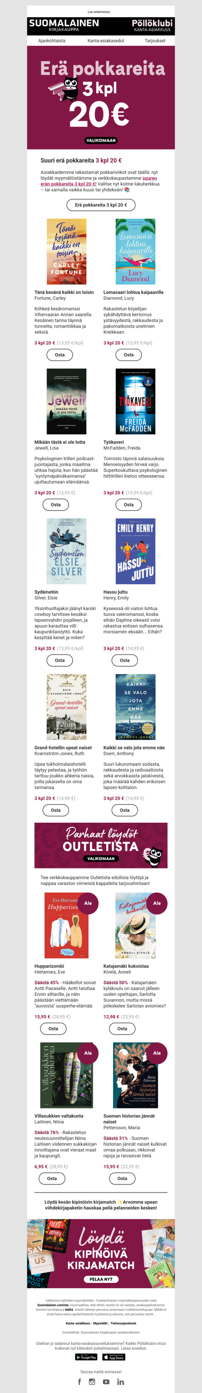 Nyt pokkareita 3 kpl 20 € 📚