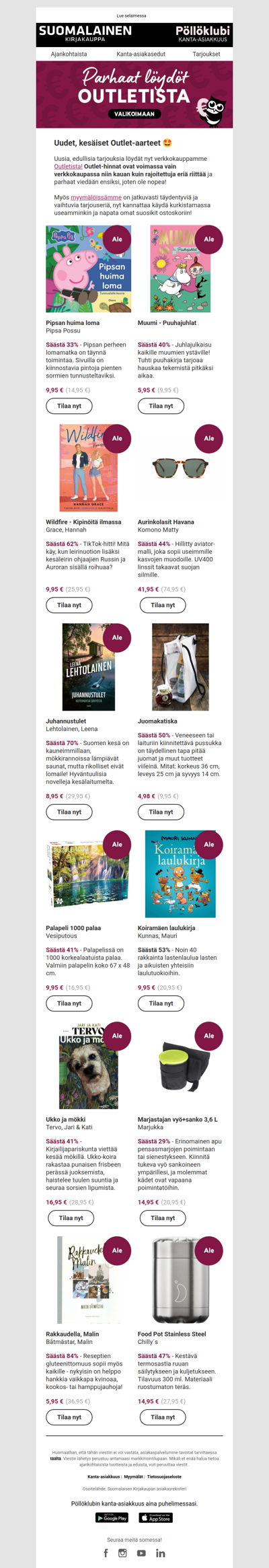 Uusia edullisia Outlet-eriä!