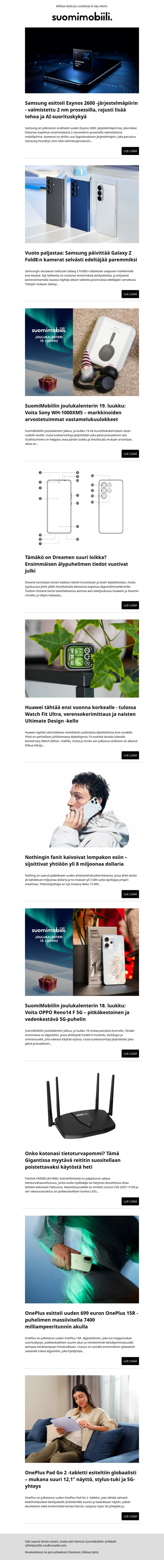 SuomiMobiilin uutiskirje 19.12.2025