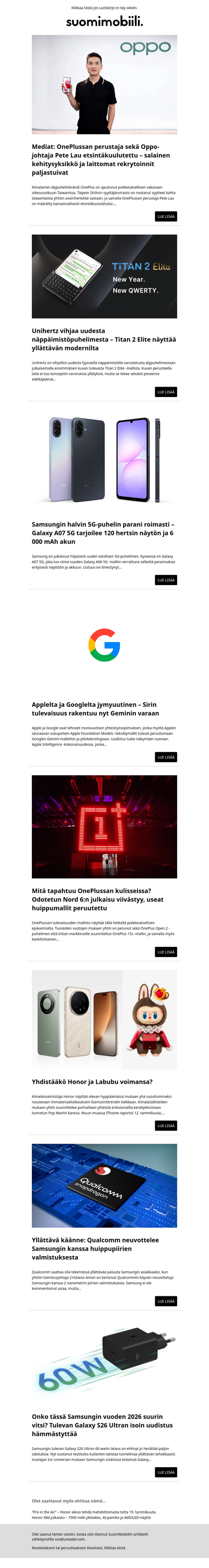 SuomiMobiilin uutiskirje 13.1.2026