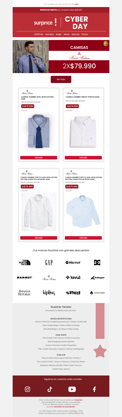 2x$79.990 Camisas | Brooks Brothers en Cyber Day