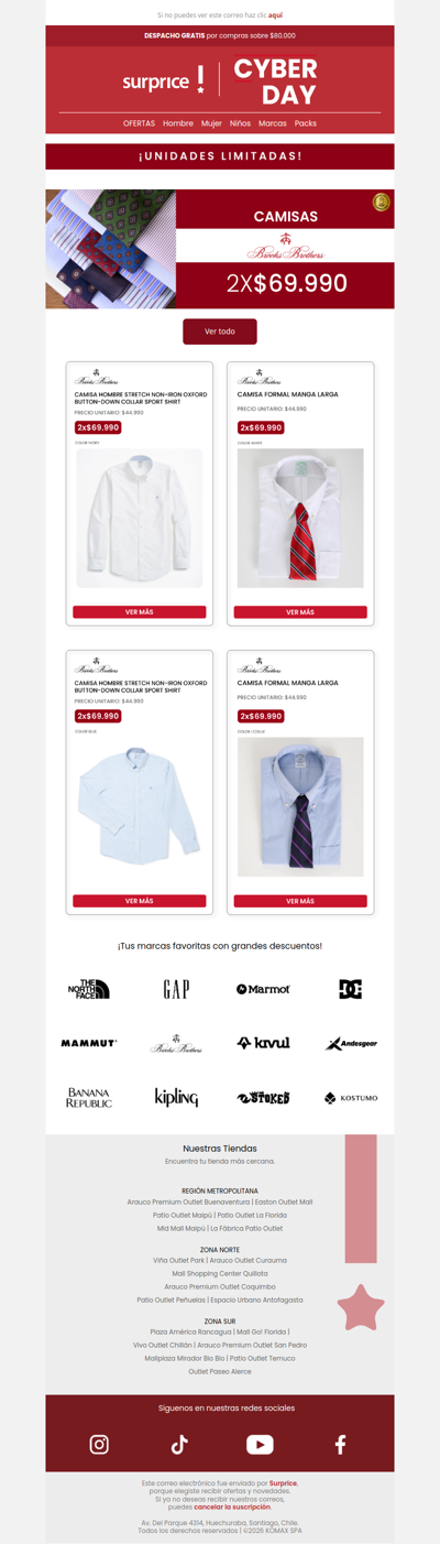 2x$69.990 Camisas | Brooks Brothers en Cyber Day